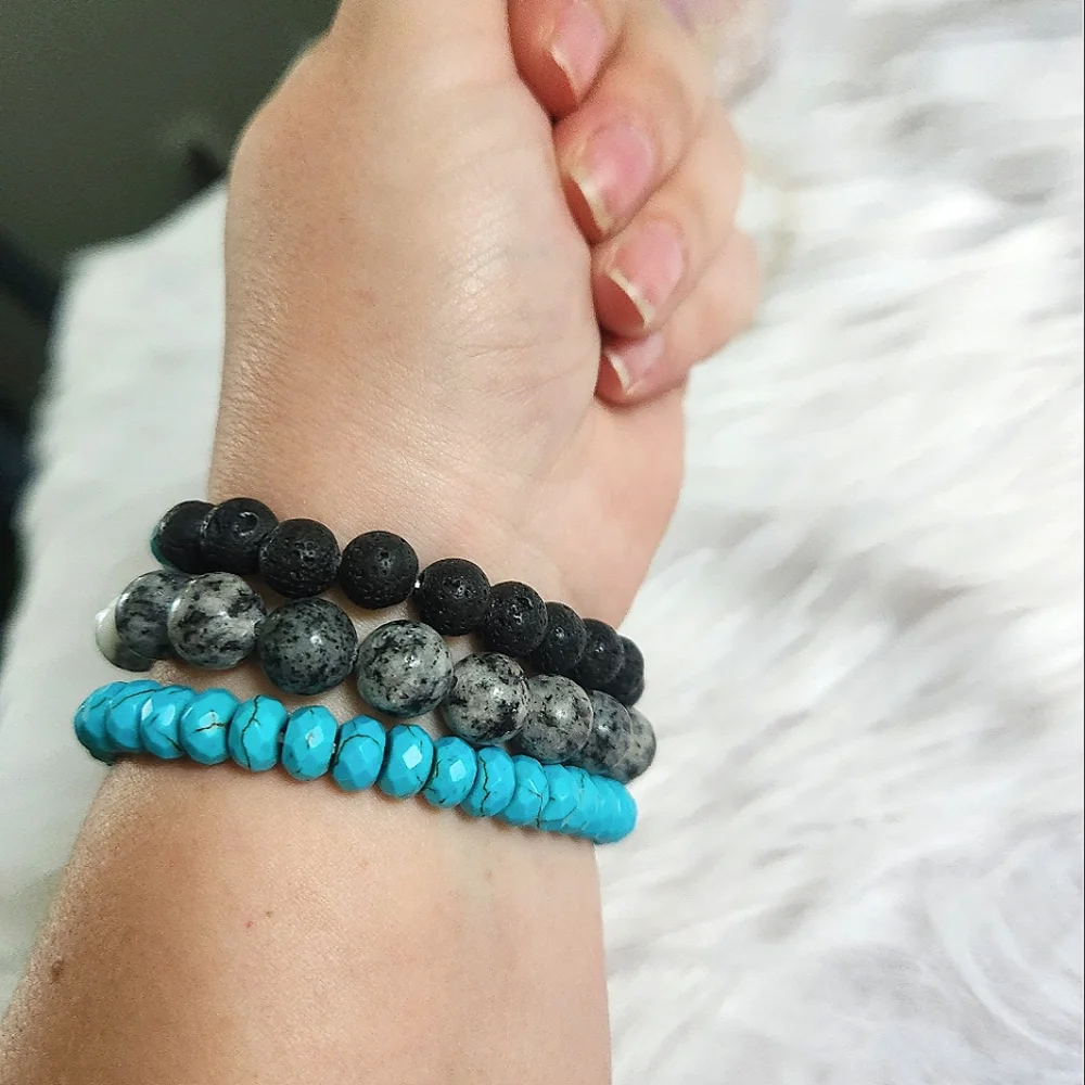 NWT Ryze Natural Lava Stone, Druzy, Larvikite, & Turquoise Bead Staxx Bracelets - Picture 6 of 6